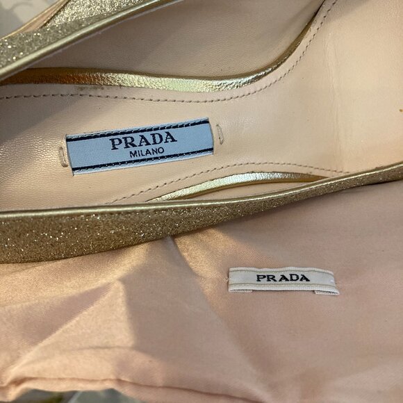 PRADA GOLD METALLIC GOLD KITTEN HEEL SHOE SIZE 38 RETAIL $ 1250.00 - Picture 10 of 10